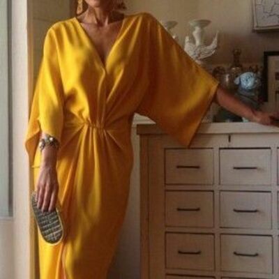 Yellow a line prom dress evening formal dress birthday party gown