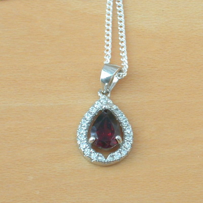 Sterling silver garnet & cz pendant & 18" silver chain/sterling silver garnet necklace uk/garnet jewellery/garnet jewelry/january birthstone - Thumbnail 5