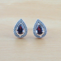 Sterling Silver Garnet & Cz Stud Earrings/Sterling Silver Garnet Earrings UK/Garnet Earrings/Garnet Jewellery/Garnet Jewelry/January Birthstone - Thumbnail 6