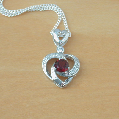 Sterling silver heart & cz pendant & chain/garnet necklace/garnet jewellery/garnet jewelry/garnet birthstone/uk