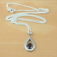 Sterling Silver Garnet Teardrop Pendant & Chain/Garnet Necklace/Garnet Jewellery/Garnet Jewelry/Gemstone Necklace/UK - Thumbnail 1