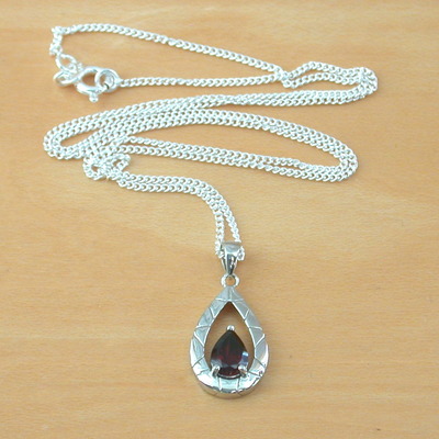 Sterling silver garnet teardrop pendant & chain/garnet necklace/garnet jewellery/garnet jewelry/gemstone necklace/uk
