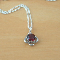 BOXED GIFT SET/Garnet Pendant & 18" Silver Chain/Garnet Necklace/Red Garnet Jewellery/Garnet Jewelry/Garnet Jewelery/Garnet Earrings/UK - Thumbnail 1