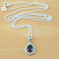 BOXED GIFT SET/Sterling Silver Garnet & Cz Pendant & 18" Silver Chain/Sterling Silver Garnet Necklace/Garnet Jewellery/Garnet Earrings/UK - Thumbnail 2