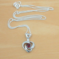 BOXED GIFT SET/Sterling Silver Heart & Cz Pendant & Chain/Garnet Necklace/Garnet Jewellery/Garnet Jewelry/Garnet Earrings/UK - Thumbnail 2