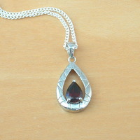 BOXED GIFT SET/Sterling Silver Garnet Teardrop Pendant & Chain/Garnet Necklace/Garnet Jewellery/Garnet Jewelry/Garnet Earrings/UK - Thumbnail 1