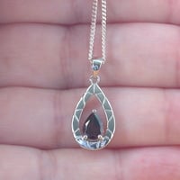 BOXED GIFT SET/Sterling Silver Garnet Teardrop Pendant & Chain/Garnet Necklace/Garnet Jewellery/Garnet Jewelry/Garnet Earrings/UK - Thumbnail 1