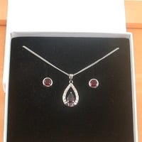 BOXED GIFT SET/Sterling Silver Garnet Teardrop Pendant & Chain/Garnet Necklace/Garnet Jewellery/Garnet Jewelry/Garnet Earrings/UK - Thumbnail 9