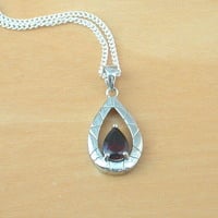 BOXED GIFT SET/Sterling Silver Garnet Teardrop Pendant & Chain/Garnet Necklace/Garnet Jewellery/Garnet Jewelry/Garnet Earrings/UK - Thumbnail 2