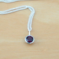 BOXED GIFT SET/Sterling Silver Garnet Circle Pendant & Chain/Garnet Necklace/Garnet Jewellery/Garnet Jewelry/Garnet Earrings/UK - Thumbnail 1