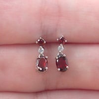 BOXED GIFT SET/Sterling Silver Garnet & Cz Pendant & Chain/Garnet Necklace/Garnet Jewellery/Garnet Jewelry/Garnet Earrings/UK - Thumbnail 3