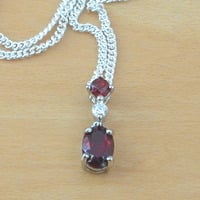 BOXED GIFT SET/Sterling Silver Garnet & Cz Pendant & Chain/Garnet Necklace/Garnet Jewellery/Garnet Jewelry/Garnet Earrings/UK - Thumbnail 4