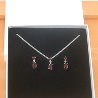 BOXED GIFT SET/Sterling Silver Garnet & Cz Pendant & Chain/Garnet Necklace/Garnet Jewellery/Garnet Jewelry/Garnet Earrings/UK - Thumbnail 10