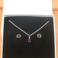 BOXED GIFT SET/Sterling Silver Garnet & Cz Pendant & Chain/Garnet Necklace/Garnet Jewellery/Garnet Jewelry/Garnet Earrings/UK - Thumbnail 10