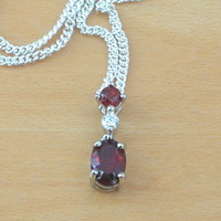 BOXED GIFT SET/Sterling Silver Garnet & Cz Pendant & Chain/Garnet Necklace/Garnet Jewellery/Garnet Jewelry/Garnet Earrings/UK - Thumbnail 1