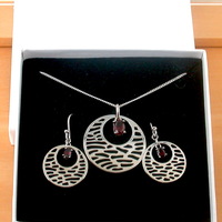 BOXED GIFT SET/Sterling Silver Garnet Boho Pendant & Chain/Garnet Necklace/Garnet Jewellery/Garnet Jewelry/Garnet Earrings/UK - Thumbnail 9