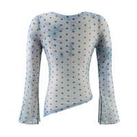 Sexy Polka Dot Print Long Sleeve T-shirt with Slit Cuffs - Thumbnail 1
