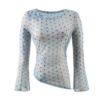 Sexy Polka Dot Print Long Sleeve T-shirt with Slit Cuffs - Thumbnail 3