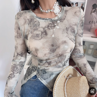 Casual printed patchwork irregular hem cool thin t-shirt - Thumbnail 5