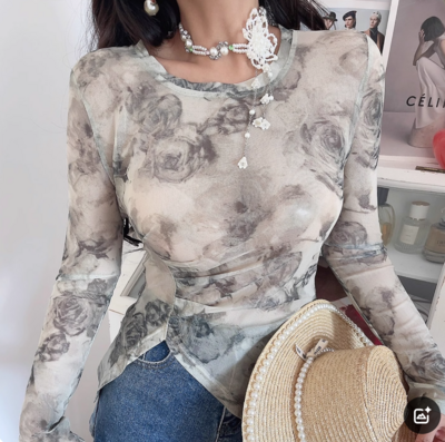 Casual printed patchwork irregular hem cool thin T-shirt