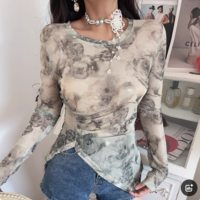 Casual printed patchwork irregular hem cool thin T-shirt - Thumbnail 5