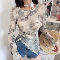 Casual printed patchwork irregular hem cool thin T-shirt - Thumbnail 6