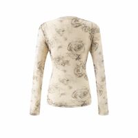 Sexy cross stitching oblique collar long sleeve printed casual T-shirt - Thumbnail 1