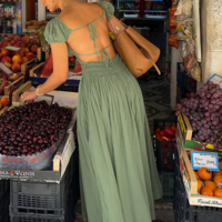 Sexy Lace-Up Backless French Dress - Thumbnail 1