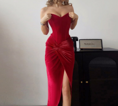 Temperament sexy slim-fitting herringbone velvet dress