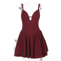 French puffy v-neck sexy pure vest dress - Thumbnail 8