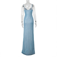 Temperament sexy slim-fitting shiny high-slit dress with suspenders - Thumbnail 4