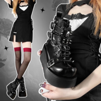 PU Leather Rivet Buckle Design Gothic Shoes - Thumbnail 6