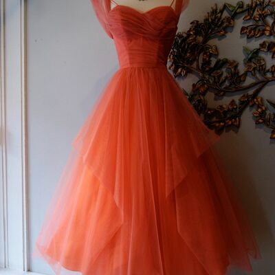 1950s vintage coral prom dress evening formal gown brithday party dress - Thumbnail 2