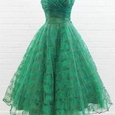 1950s vintage green tulle prom dress evening formal gown brithday party dress