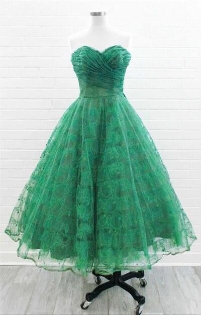 1950s Vintage Green Tulle Prom Dress Evening Formal Gown Brithday Party Dress