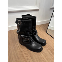Women's genuine leather vintage ankle boots rivet trouser boots  - Thumbnail 1