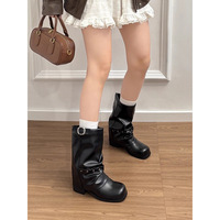 Women's genuine leather vintage ankle boots rivet trouser boots  - Thumbnail 4