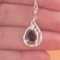 Sterling Silver Garnet Pendant & Chain/Garnet Necklace/Garnet Jewellery/Garnet Jewelry/Garnet Pendant/January Birthstone/UK - Thumbnail 2