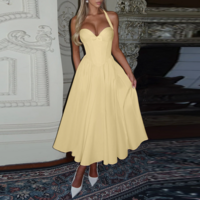 Halter neck butterfly end waist revealing chest A-line dress - Thumbnail 1