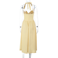 Halter neck butterfly end waist revealing chest A-line dress - Thumbnail 5