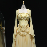 Chiffon Corset Celebrity Evening Dress with Jacket Flare Sleeves - Thumbnail 5
