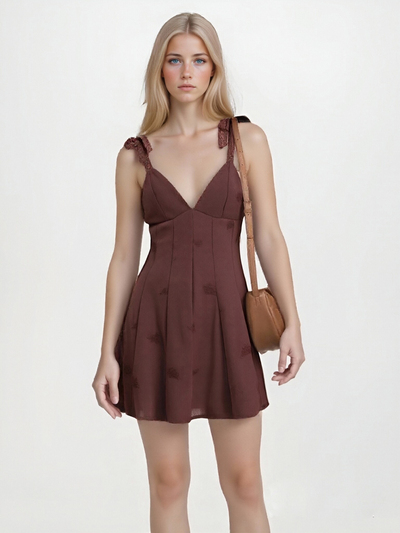 Fashionable Embroidered V-Neck Suspender Short Dress