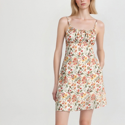 Retro holiday casual floral short a-line skirt suspenders skirt