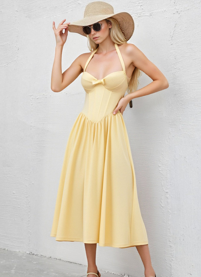 Halter neck butterfly end waist revealing chest A-line dress