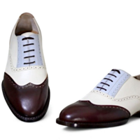 Crafted Leather Classic Tri Tone Leather Brown Blue and White Wingtip Oxford Dress Shoes - Thumbnail 1