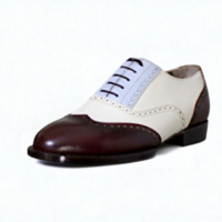 Crafted Leather Classic Tri Tone Leather Brown Blue and White Wingtip Oxford Dress Shoes - Thumbnail 2
