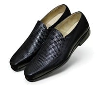 Crafted Leather Classic Men Black Calf Woven Leather Dress Shoes - Thumbnail 1