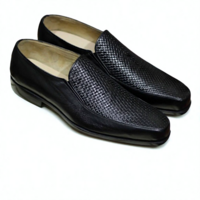 Crafted Leather Classic Men Black Calf Woven Leather Dress Shoes - Thumbnail 2