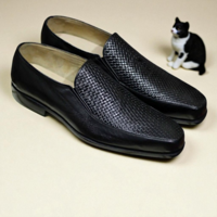 Crafted Leather Classic Men Black Calf Woven Leather Dress Shoes - Thumbnail 3