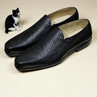 Crafted Leather Classic Men Black Calf Woven Leather Dress Shoes - Thumbnail 4